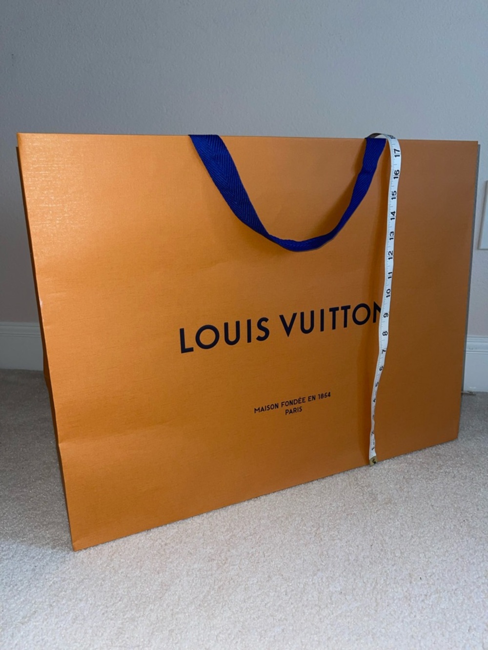 Louis Vuitton 23” Orange Shopping Bag with Blue Handles